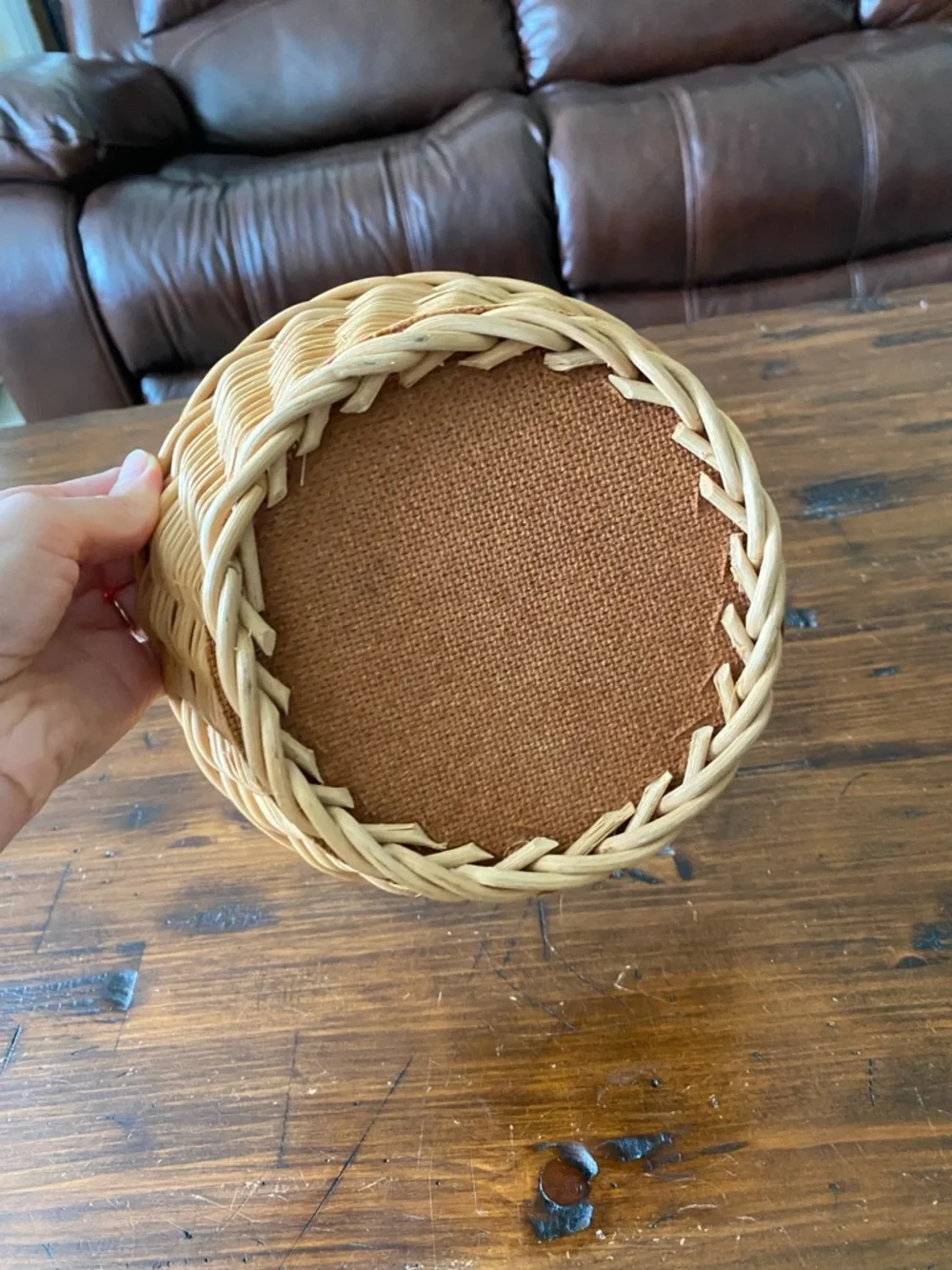 Natural Woven Basket Light Brown tan circular storage‎ boho cottagecore